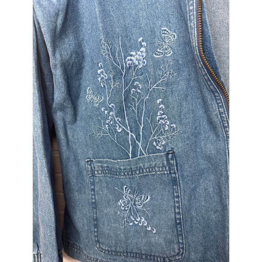 Vintage Basic Editions Denim Full Zip Shift Dress Embroidered Flowers Sz Large - Picture 6 of 6